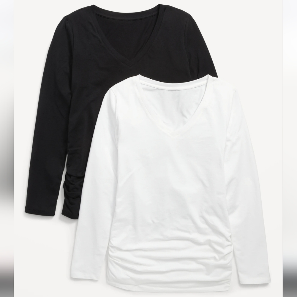 Old Navy MATERNITY Women's Fitted V-Neck Long Sleeve Shirts. Pack‎ of 2. Size L.